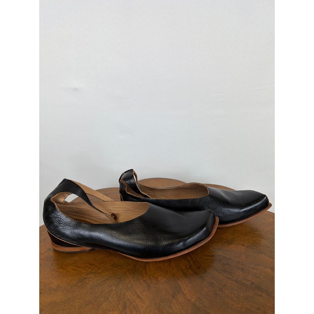 Cydwoq Vintage Black Leather Ankle Strap Asymmetric Pointed Toe Shoes US 10 - Picture 3 of 10